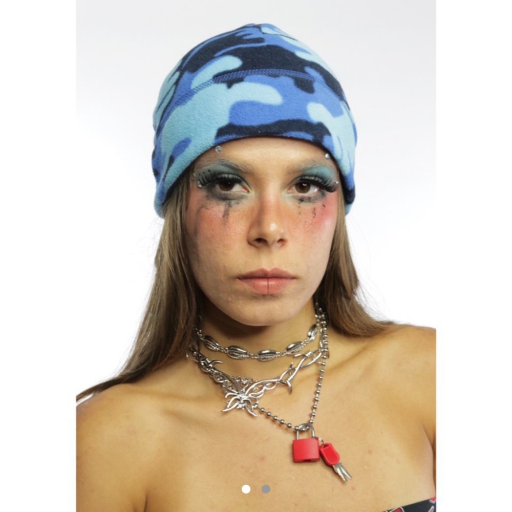 CAMOUFLAGE BLUE FLEECE BEANIE HAT